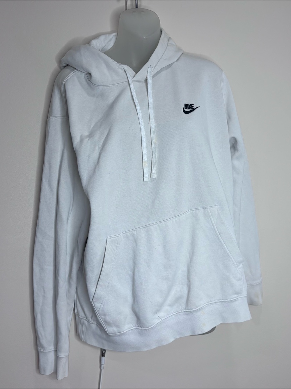 Nike White Crewneck Hoodie pullover sweatshirt Black Swoosh large flaws